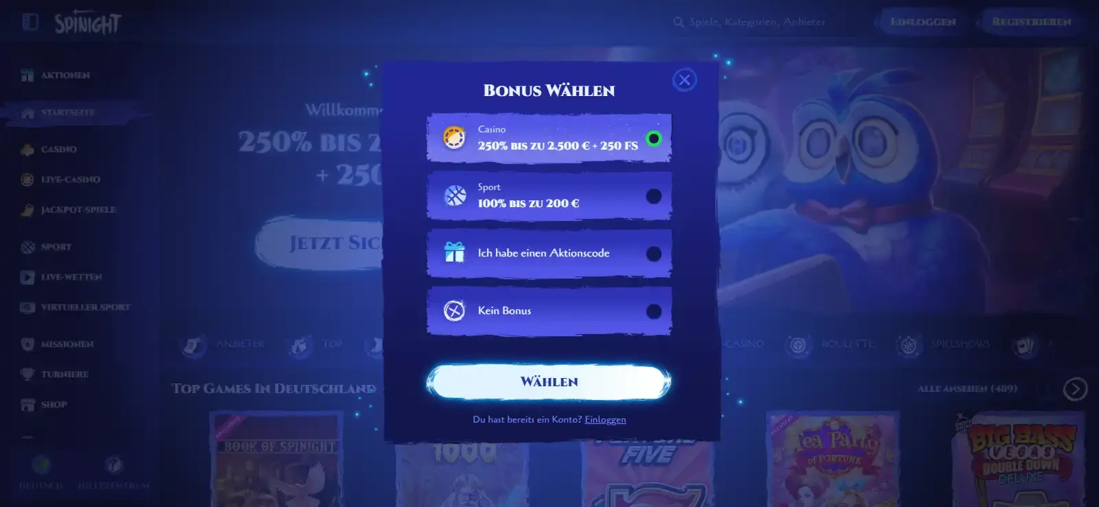 Screenshot des Spinight Registrierungsformulars oder einer offiziellen KYC-Oberfläche